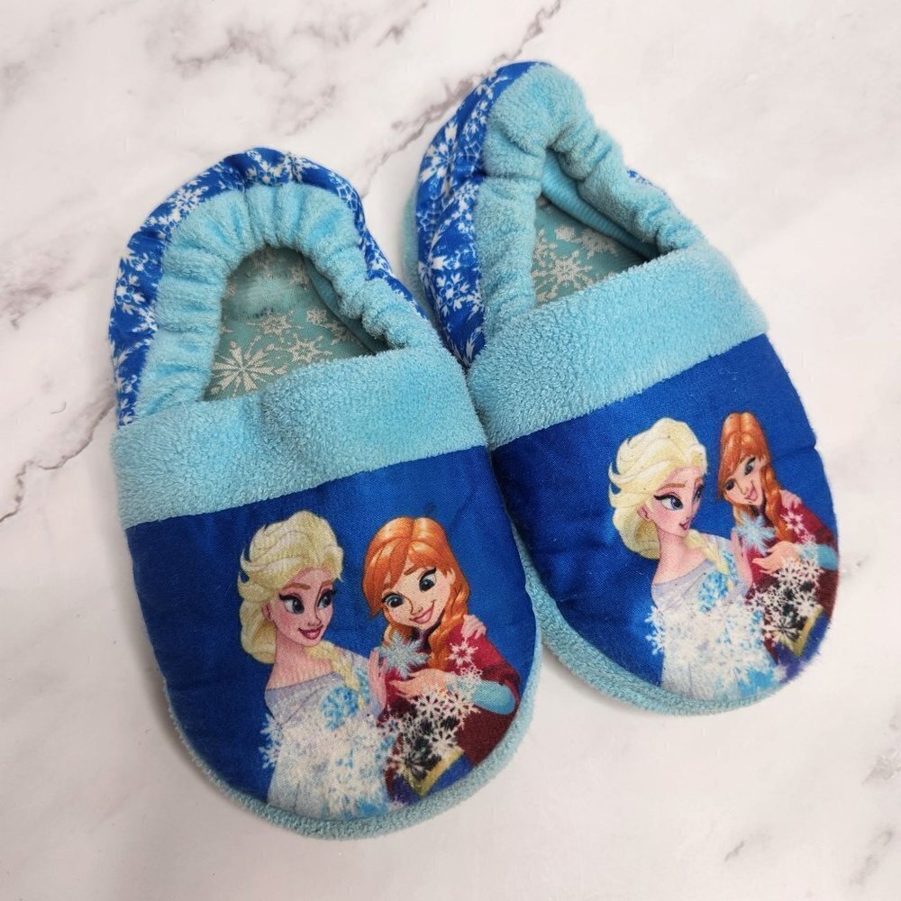 $5 SALE Frozen Disney Elsa and Anna Soft Slip On Slippers Girls Large 9/10